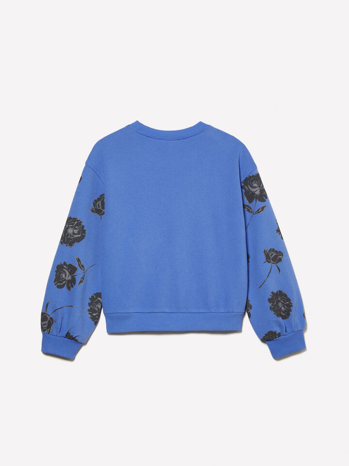 Lilac cropped sweatshirt with floral print and embroidery - girls' knitwear - Blue | Sisley Young image number 2